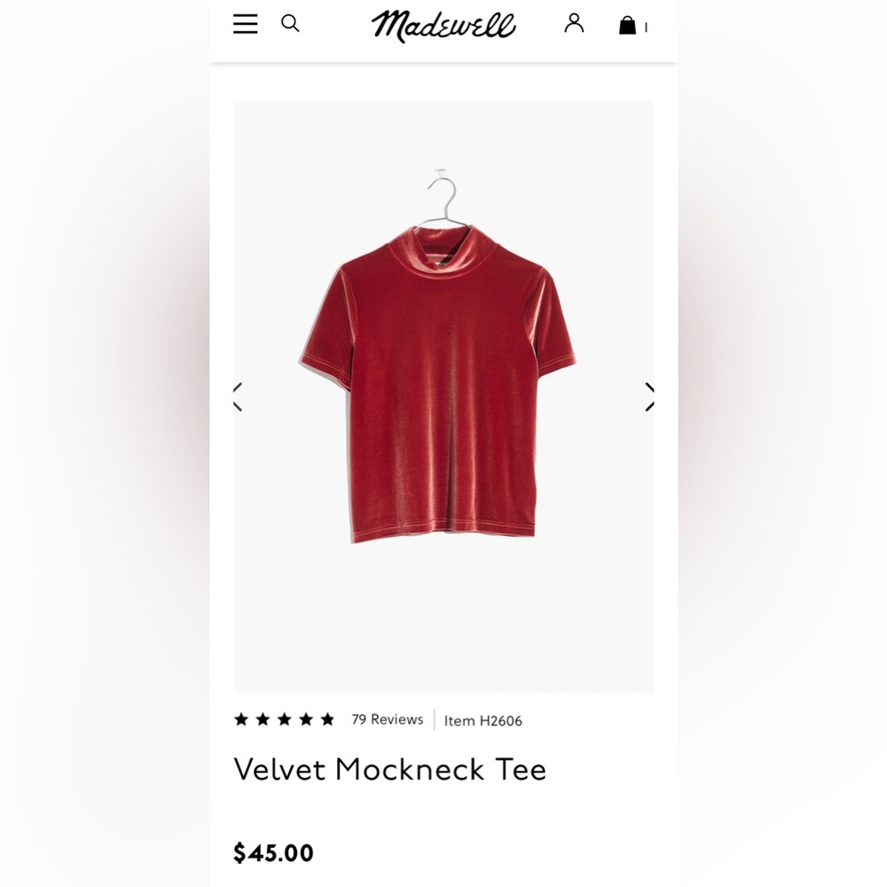 Madewell Velvet Mockneck Tee. Size XS.